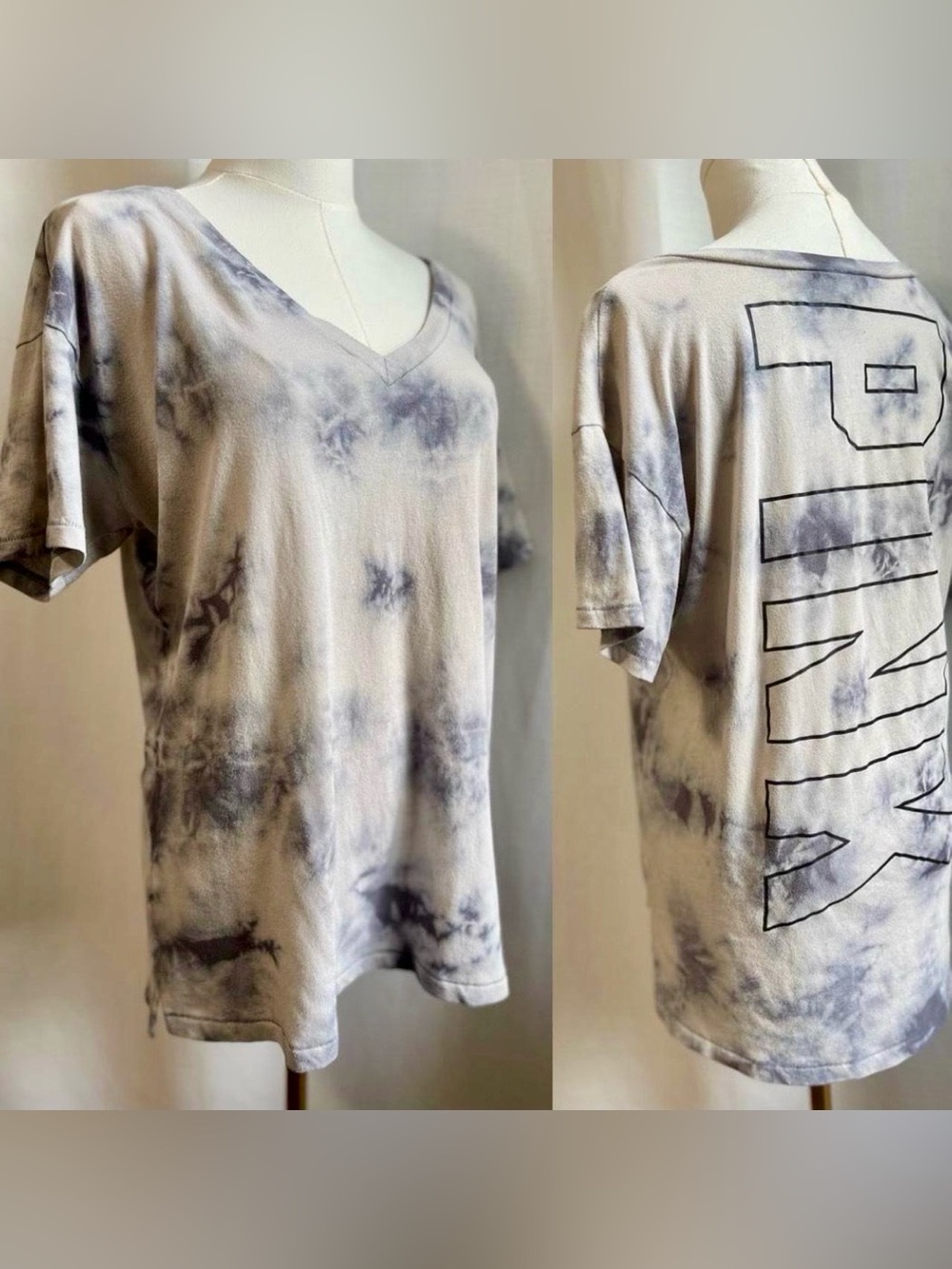 Blue Grey Cloud Wash Grunge Lounge Tee Slouchy Cozycore Oversized V Neck Top S